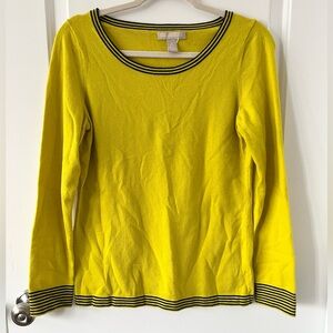 Banana Republic Chartreuse Scoop Neck Sweater with Striped Trim | Size Medium